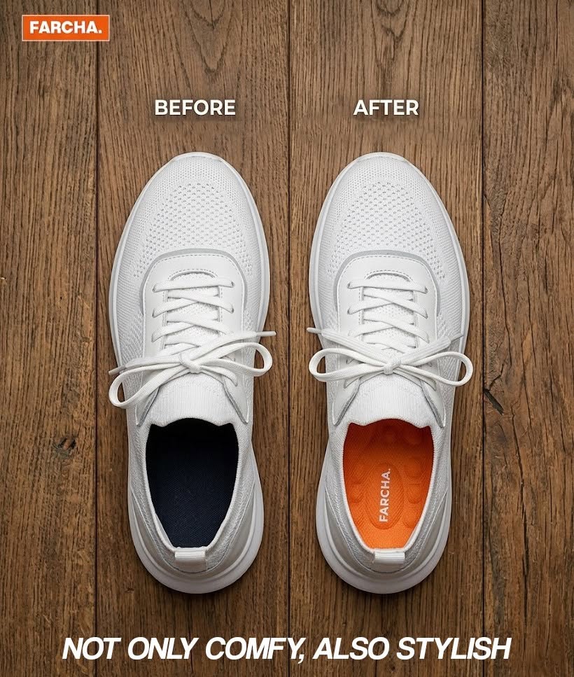 Before: standard insole / After: Farcha insole