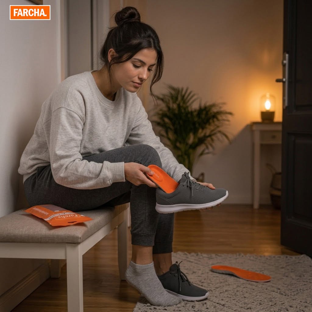 Inserting Farcha insole into shoe